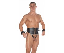 Rimba Real Leather & BDSM Taillekorset met Cockring en Handboeien