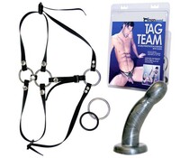 Manbound Tag Team Double Penetration Harness with Dildo Manbound Tag Team Double Penetration Harness with Dildo