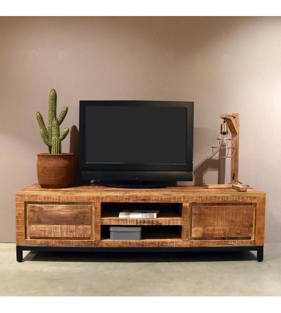 LEF collections TV meubel Gent bruin zwart hout metaal 160x45x45cm