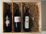 Strozzi Toscaans genot; 2 heerlijk flessen rode wijn, olijfolie en een handgeblazen olijfoliekannetje