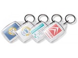 Goedkope rechthoekige doorzichtige sleutelhangers (afmeting sleutelhanger is 4,2 x 6,5 cm)