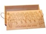Lyx 6-bin vin lådor med en förtryckt omslag (bild vinflaskor och textmarkering des vins)