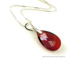 Silber Halskette mit Swarovski Elements Pear-Shaped "Red Magma"