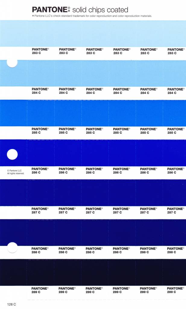 Pantone+285C Pantone PMS Solid Chips vervangingspagina op coated papier 128C ...