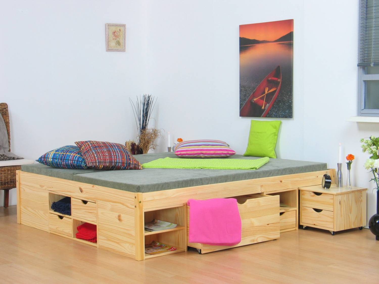 Tweepersoonsbed met opbergruimte claas grenen 140x200 ...