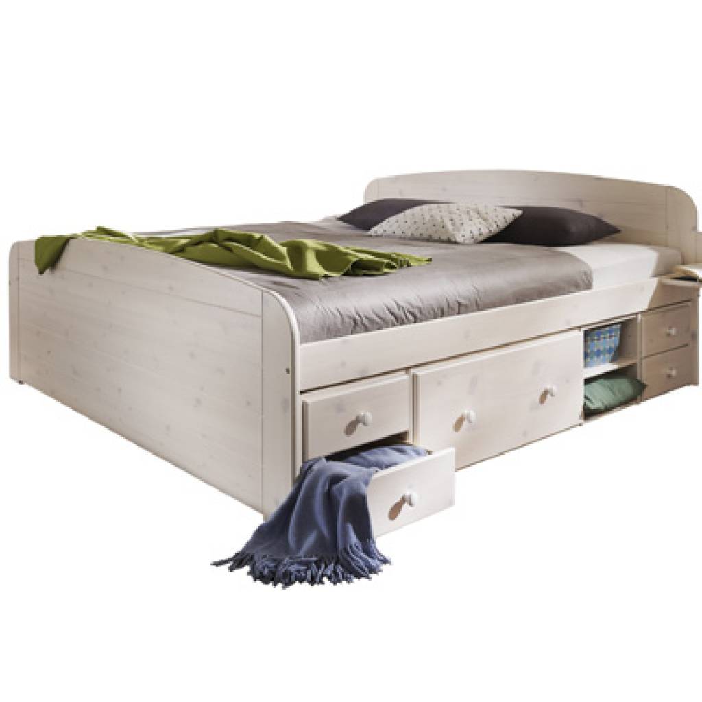 Tweepersoonsbed met opbergruimte jana wit massief grenen 180x200 ... Ontwerp oud Huser interieur moderne