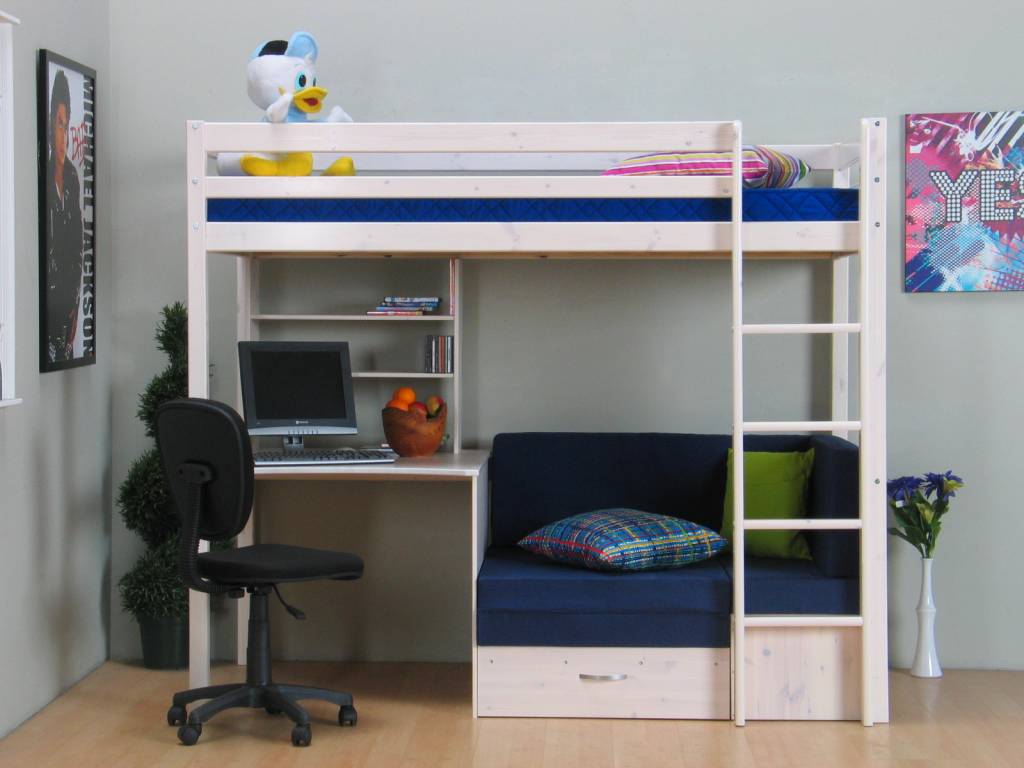 Thuka hoogslaper wit thuka met bank, bureau en kussens ... Stapelbed moderne