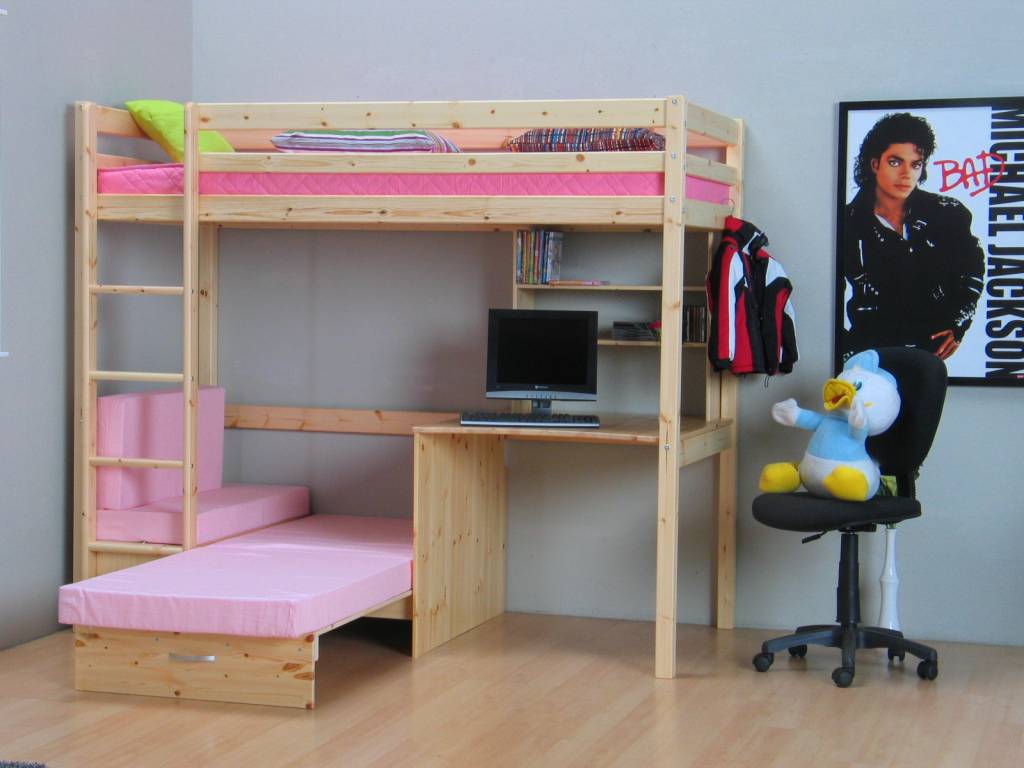 Thuka grenen hoogslaper thuka floor met bank, bureau en kussens ... Ontwerp oud Huser interieur moderne