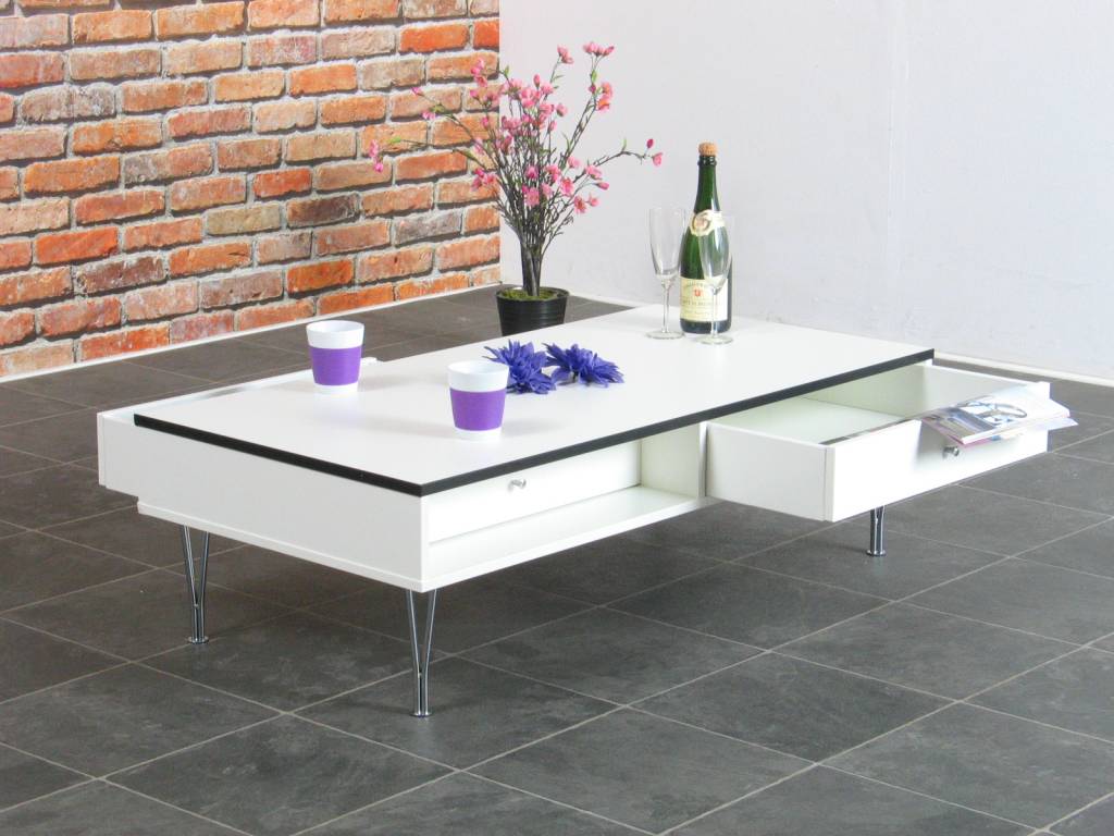 Salontafel pippi wit rechthoekig met 2 schuiven meubeltrefpunt ...
