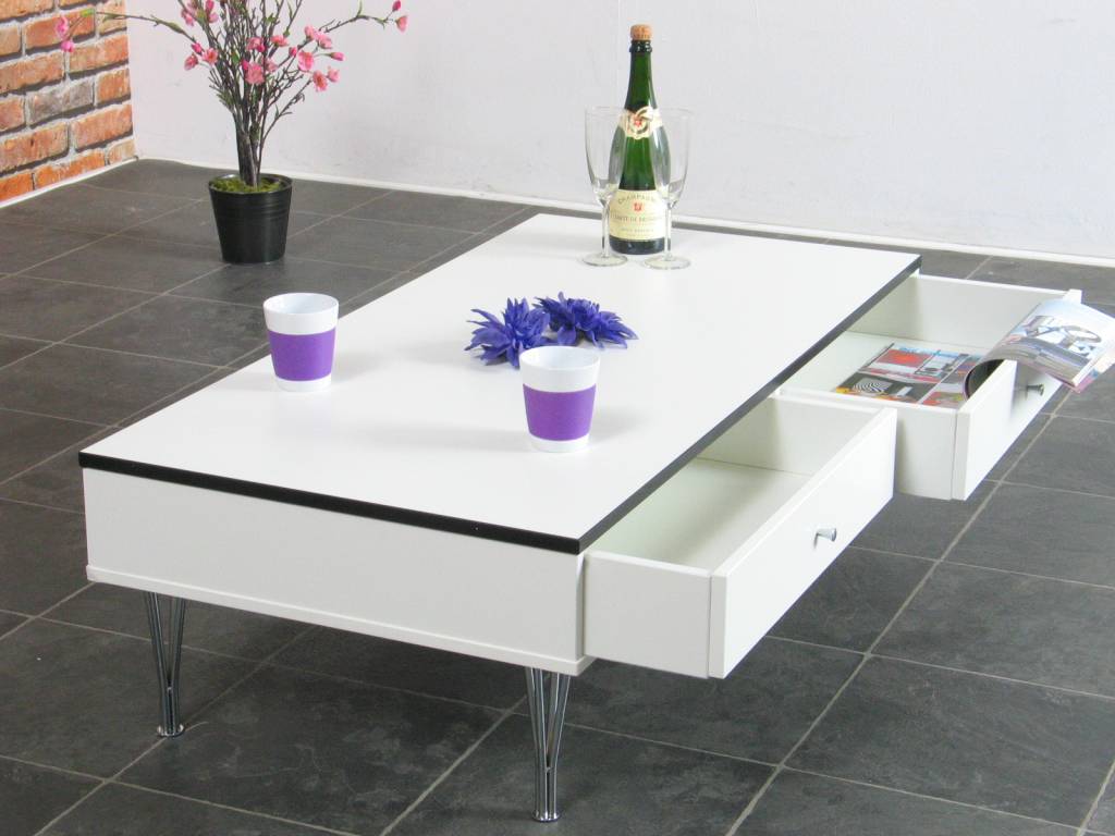 Salontafel pippi wit rechthoekig met 2 schuiven meubeltrefpunt ...
