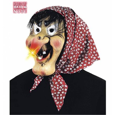 Halloweenaccessoires heksen masker met oplichtende neushaar en doek