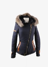 Dames Jas met Bontkraag Blauw Emilly. Italiaanse maten 42 valt als 36