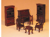 Euromini's EM9953/M Studeerkamer 7-delig Mahonie,1:24