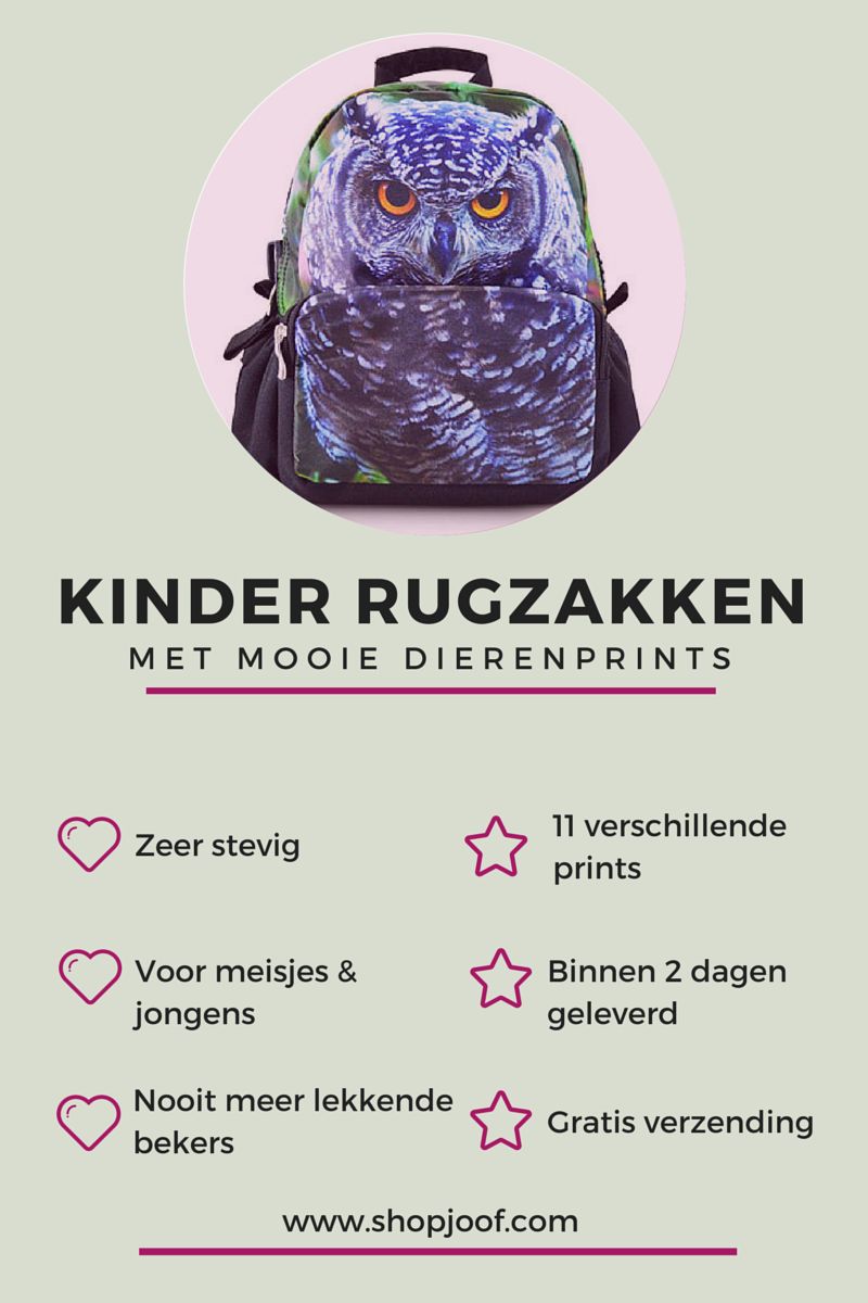 Stoere kinder rugtassen met dierenprint
