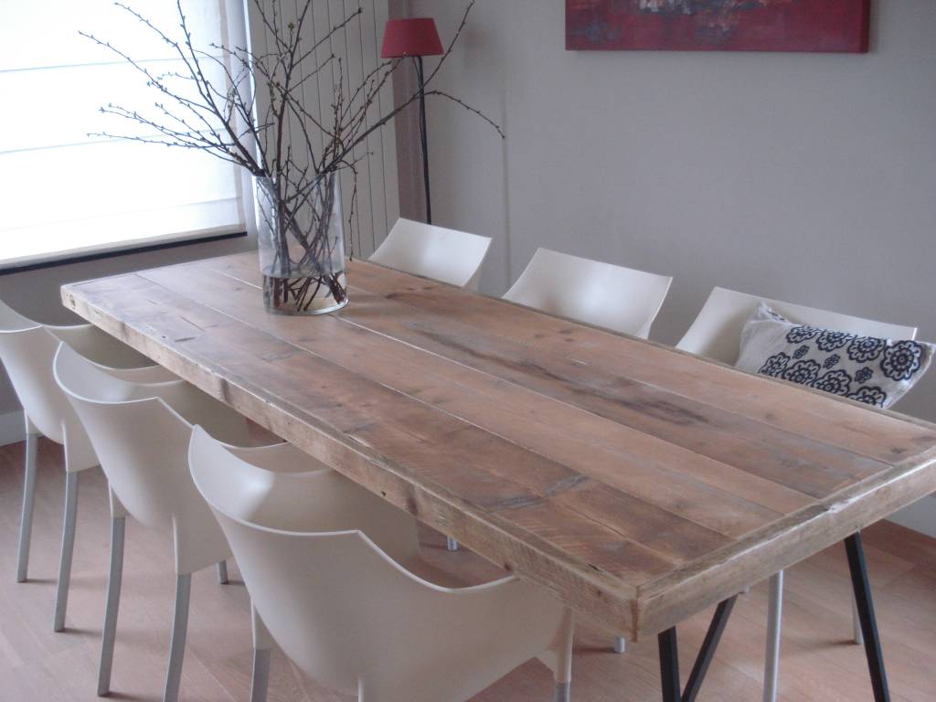 Lystrup' industriele tafel van steigerhout/schragen pure wood design