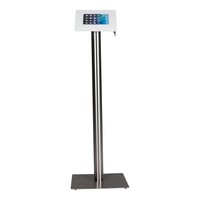 iPad standaard wit/blank staal voor iPad Mini,2/3/4; Meglio voor 7 tot 8 inch tablets, acrylaat cassette op geborsteld stalen stabiele voet
