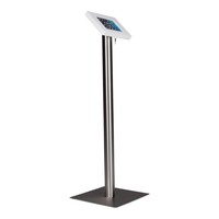 iPad standaard wit/blank staal voor iPad Mini,2/3/4; Meglio voor 7 tot 8 inch tablets, acrylaat cassette op geborsteld stalen stabiele voet