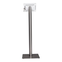 iPad standaard wit/blank staal voor iPad Mini,2/3/4; Meglio voor 7 tot 8 inch tablets, acrylaat cassette op geborsteld stalen stabiele voet