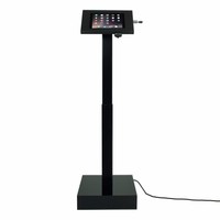 Elektronisch aangedreven in hoogte verstelbare vloerstandaard voor iPads; 9,7-inch en 10,5-inch, Ascento Securo in zwart, met slot