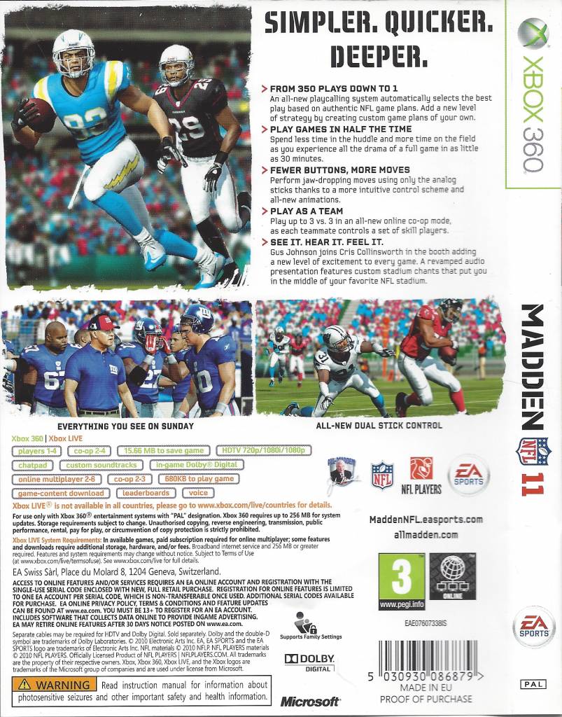 Madden NFL 11 for Xbox 360 Passion for Games Passion For Games