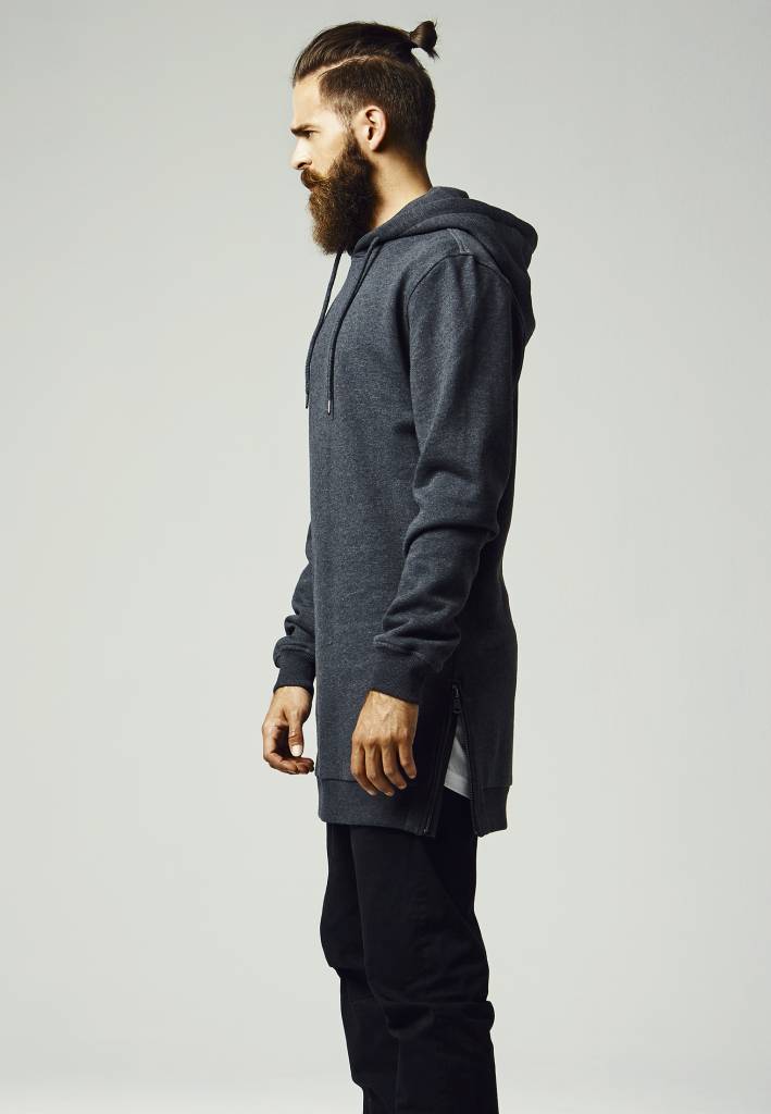 SIDE-ZIP LONG HOODY DARK GREY (MEN) - SUGAR&spikes