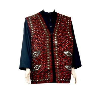 Oriental Indian mirror Vest - Dark Red