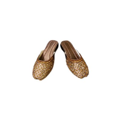 Oriental leather slip-on with sequins in Brown