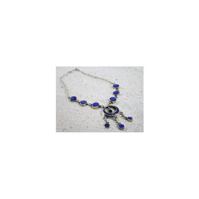 Tribal Kette mit Halbmond-Anhänger Lapislazuli