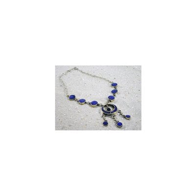 Tribal necklace with crescent pendant lapis lazuli