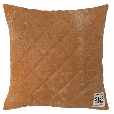 Pillow brown quilted leather 43cm, "leather quilted cushion"