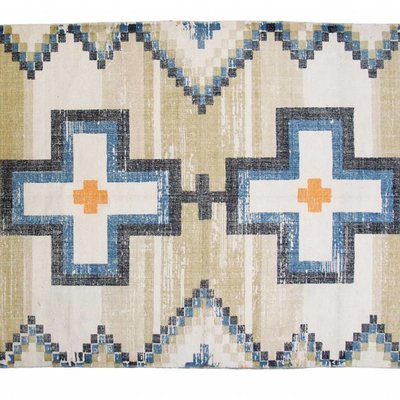 Rug cotton print crosses blue black natural 180x120cm, "printed rug native crosses"
