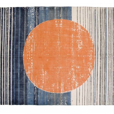 Rug cotton print circle orange blue 80x120cm, "printed rug orange circle"