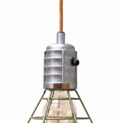 Hanglampje groen metaal 22cm, "green metal mine lamp"