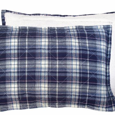 Kussen geruit blauw met fleece 40x60cm : blue quilted fleece cushion"