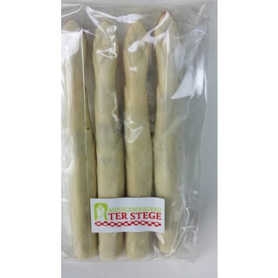 Witte chocolade asperges gevuld met praline (per 4 stuks).