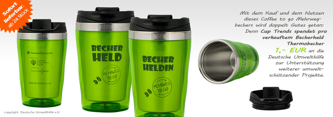 Thermobecher Becherheld & Becherheldin - Mehrwegbecher Edelstahl & Kunststoff 300 ml auslaufsicher