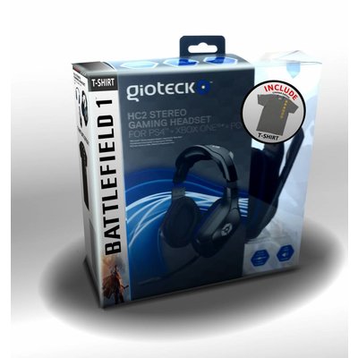 PS4 Gioteck, HC2 Wired Stereo Headset + Battlefield T-Shirt - Maat L - Grey ( / Xbox One / PC)
