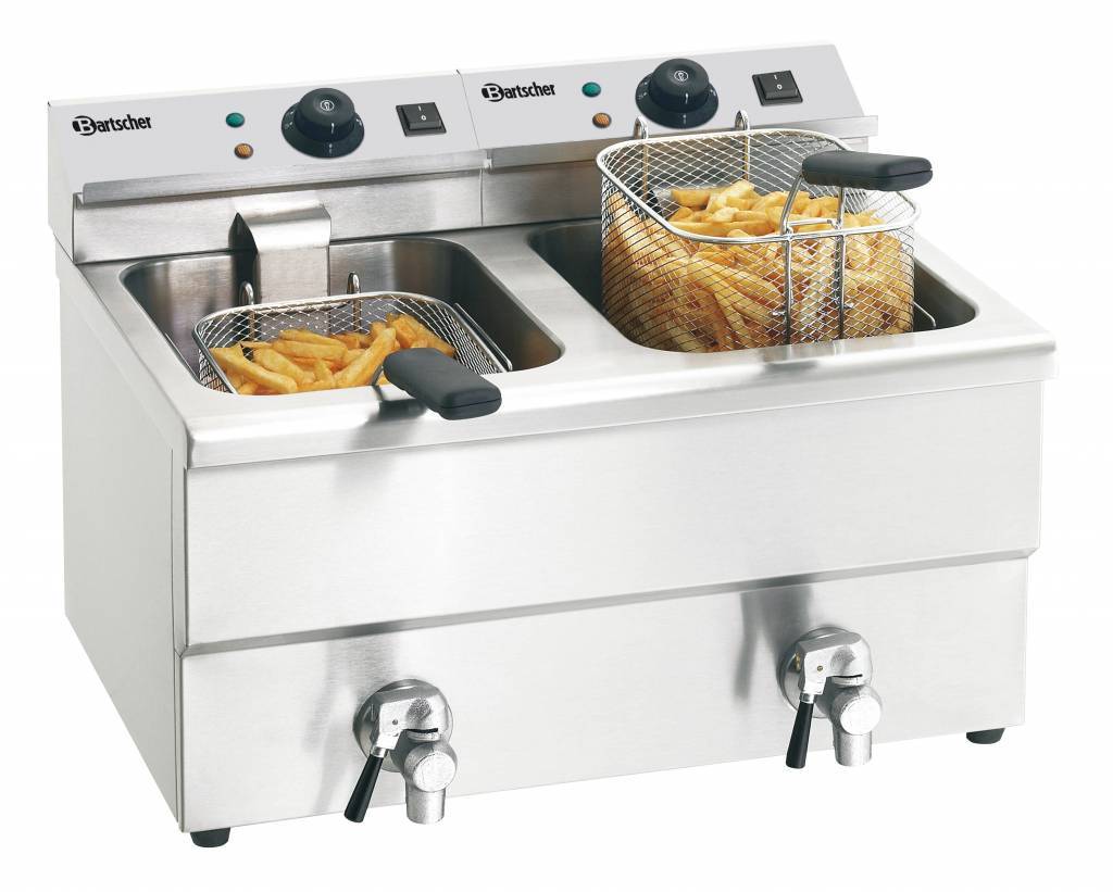 Electric double deep fat fryer with oil drain tap "IMBISS II" HorecaTraders Buy online