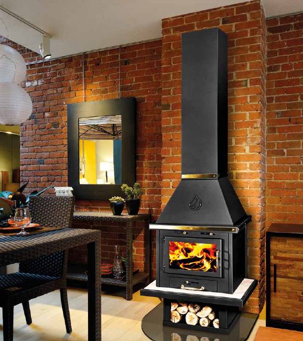 Uyut lux inox cv houtkachel (14 kw) groene hoed duurzaam de ... Houtkachel houtopslag woonkamer