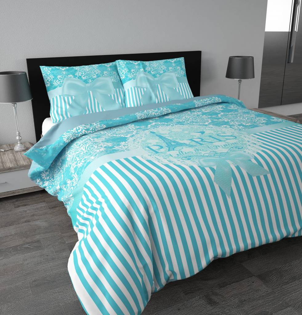 dekbedovertrek paris met strik 200×200 turquoise Bedlinnenexpert dekbedovertrek paris met strik 200×200 turquoise Bedlinnenexpert