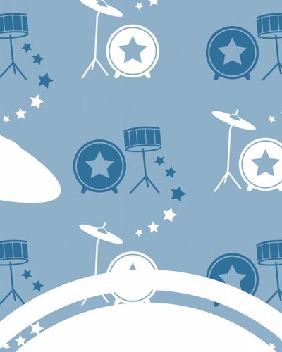 Behang muziek met drumstel blauw