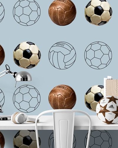 Behang voetbal blauwgrijs