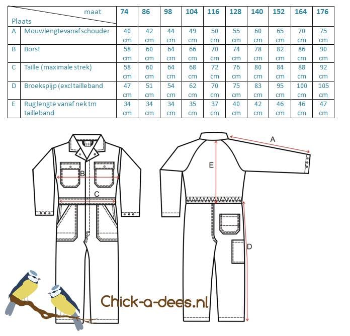 maattabel kinderoverall