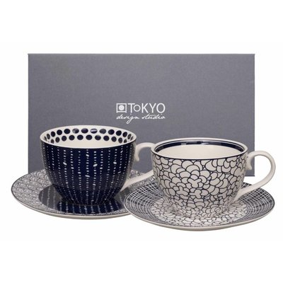 Tokyo Design bleu de'nîmes capp. mug+saucer 4pcs set pebble/web