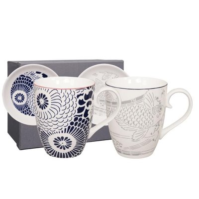 Tokyo Design shiki mug+tip set 4pcs blue peony d/blue-carp grey