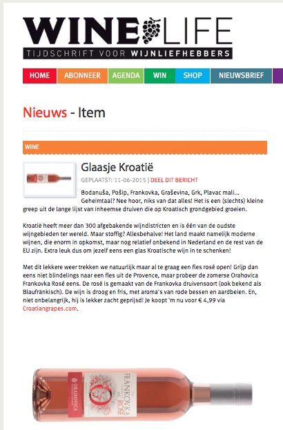 Croatiangrapes.com in de nieuwsbrief van Winelife Magazine