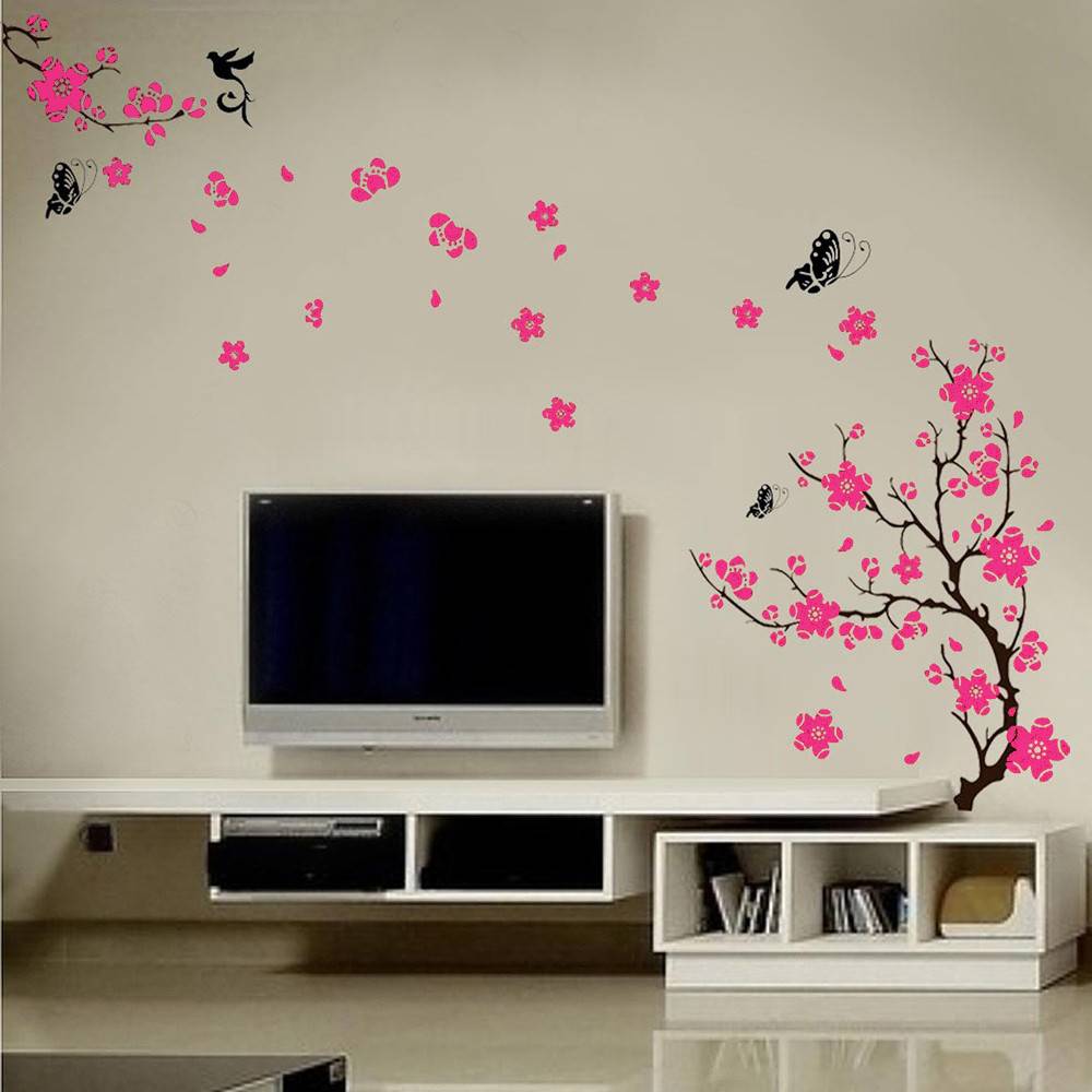 Muursticker mooie bloesemtak roze muurstickers huiskamer ...