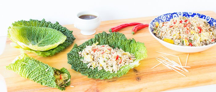 Gevuld koolblad, met rijst, gehakt en een vleugje Vietnam