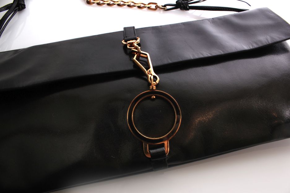Prada Prada, black glossy leather clutch bag with shoulder strap ...  
