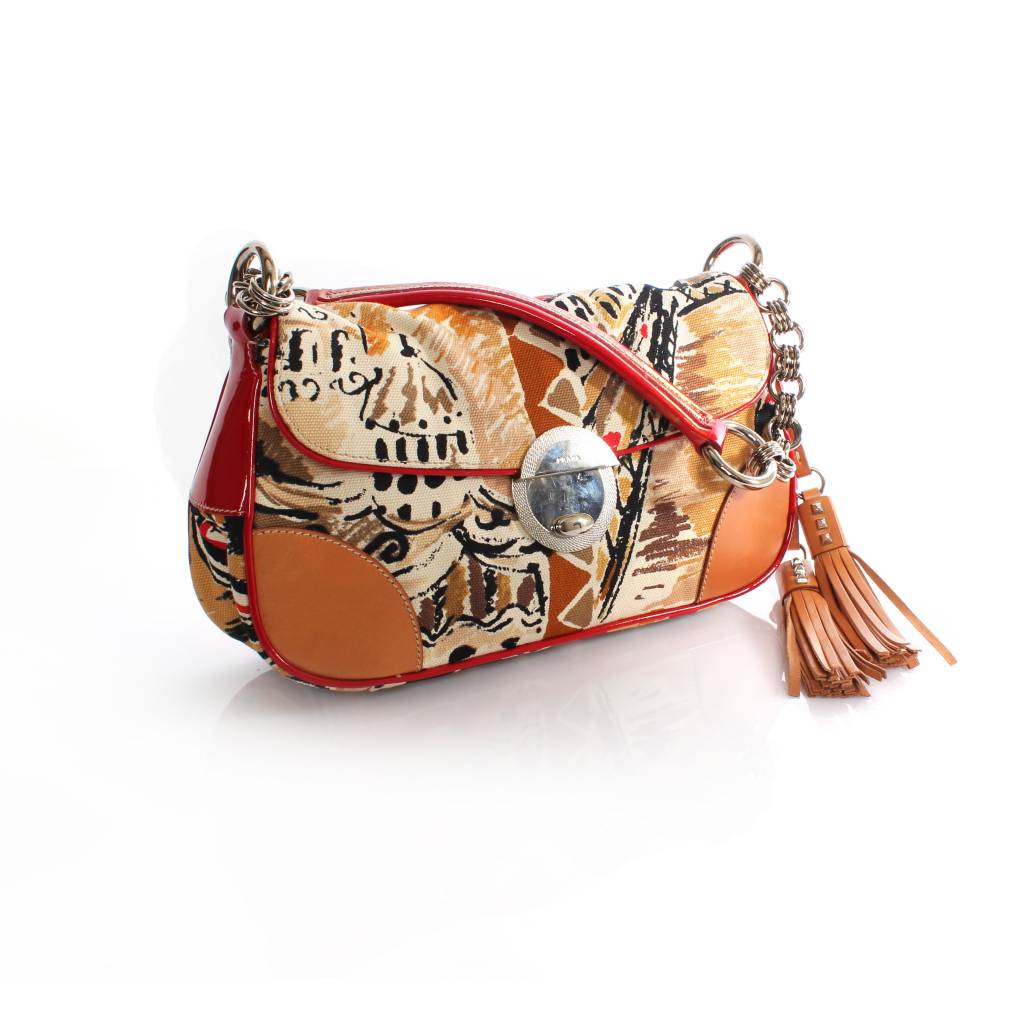 orange prada handbag - Prada Prada, fantasy print shoulder bag with leather/patent ...